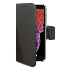 WALLY - Custodia a libro in pelle sintetica con chiusura flap magnetico, slot per carte e funzione stand colore nero per Samsung Galaxy Xcover 5/ Galaxy Xcover 5 Enterprise Edition