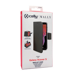 WALLY - Custodia a libro in pelle sintetica con chiusura flap magnetico, slot per carte e funzione stand colore nero per Samsung Galaxy Xcover 5/ Galaxy Xcover 5 Enterprise Edition