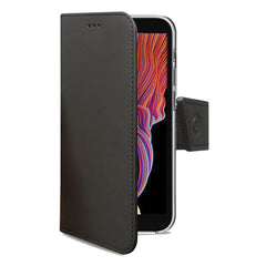 WALLY - Custodia a libro in pelle sintetica con chiusura flap magnetico, slot per carte e funzione stand colore nero per Samsung Galaxy Xcover 5/ Galaxy Xcover 5 Enterprise Edition