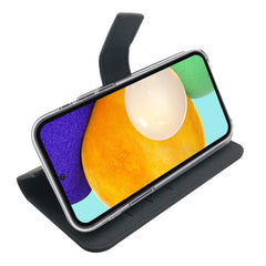 WALLY - Custodia a libro in pelle sintetica con chiusura flap magnetico, slot per carte e funzione stand colore nero compatibile con Samsung Galaxy A03s