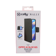 WALLY - Custodia a libro in pelle sintetica con chiusura flap magnetico, slot per carte e funzione stand colore nero compatibile Oppo A16/ A16S/ A55 5G/ A56 5G/ A53S 5G/ A54S 4G
