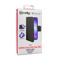 WALLY - Custodia a libro in pelle sintetica con chiusura flap magnetico, slot per carte e funzione stand colore nero compatibile con Oppo Find X3 Lite 5G/ Reno 5 5G