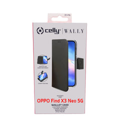 WALLY - Custodia a libro in pelle sintetica con chiusura flap magnetico, slot per carte e funzione stand colore nero compatibile con Oppo Find X3 Neo 5G/ Reno 5 Pro+ 5G