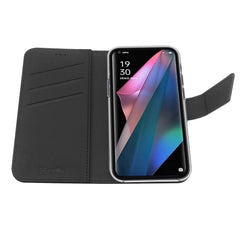 WALLY - Custodia a libro in pelle sintetica con chiusura flap magnetico, slot per carte e funzione stand colore nero compatibile con Oppo Find X3 Pro 5G/ Find X3 5G