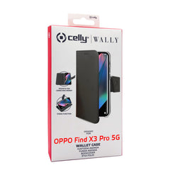 WALLY - Custodia a libro in pelle sintetica con chiusura flap magnetico, slot per carte e funzione stand colore nero compatibile con Oppo Find X3 Pro 5G/ Find X3 5G