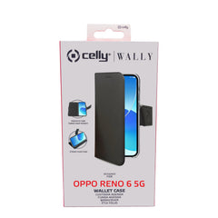 WALLY - Custodia a libro in pelle sintetica con chiusura flap magnetico, slot per carte e funzione stand colore nero compatibile con Oppo Reno 6 5G