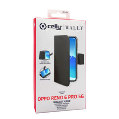 WALLY - Custodia a libro in pelle sintetica con chiusura flap magnetico, slot per carte e funzione stand colore nero compatibile con Oppo Redno 6 Pro 5G