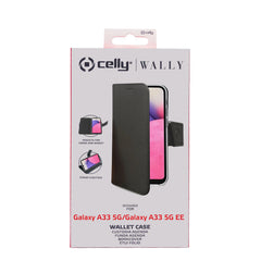 WALLY - Custodia a libro in pelle sintetica con chiusura flap magnetico, slot per carte e funzione stand colore nero per Samsung Galaxy A33 5G/ Galaxy A33 5G Enterprise Edition