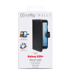 WALLY - Custodia a libro in pelle sintetica con chiusura flap magnetico, slot per carte e funzione stand colore nero compatibile con Samsung Galaxy S20+