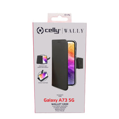 WALLY - Custodia a libro in pelle sintetica con chiusura flap magnetico, slot per carte e funzione stand colore nero compatibile con Samsung Galaxy A73 5G