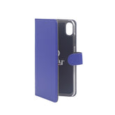 WALLY - Custodia a libro in pelle sintetica con chiusura flap magnetico, slot per carte e funzione stand colore blu compatibile con Apple iPhone Xr
