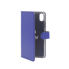 WALLY - Custodia a libro in pelle sintetica con chiusura flap magnetico, slot per carte e funzione stand colore blu compatibile con Apple iPhone Xr