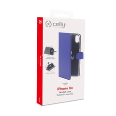 WALLY - Custodia a libro in pelle sintetica con chiusura flap magnetico, slot per carte e funzione stand colore blu compatibile con Apple iPhone Xr