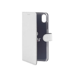 WALLY - Custodia a libro in pelle sintetica con chiusura flap magnetico, slot per carte e funzione stand colore bianco compatibile con Apple iPhone Xs Max