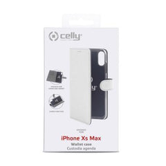 WALLY - Custodia a libro in pelle sintetica con chiusura flap magnetico, slot per carte e funzione stand colore bianco compatibile con Apple iPhone Xs Max