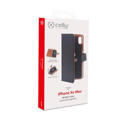 WALLY - Custodia a libro in pelle sintetica con chiusura flap magnetico, slot per carte e funzione stand colore nero compatibile con Apple iPhone Xs Max