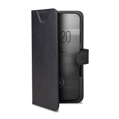 WALLY ONE - Custodia universale a libro colore nero con fissaggio e sistema rotazione 360° compatibile con tutti gli smartphone da 5" a 5.5" dimensione display