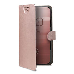 WALLY ONE - Custodia universale a libro colore rosa con fissaggio e sistema rotazione 360° compatibile con tutti gli smartphone da 5.5" a 6.0" dimensione display