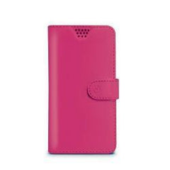 WALLYUNI - Custodia universale a libro colore fucsia con sistema fissaggio adesivo compatibile con gli smartphone da 4.5" a 5" dimensione display