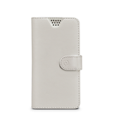 WALLYUNI - Custodia universale a libro colore bianco con sistema fissaggio adesivo compatibile con gli smartphone da 4.5" a 5" dimensione display