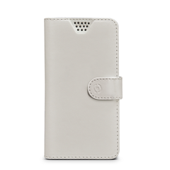 WALLYUNI - Custodia universale a libro colore bianco con sistema fissaggio adesivo compatibile con gli smartphone da 5" a 5.7" dimensione display