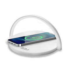 WLLIGHTCIRCLE - Lampada LED con caricabatteria wireless integrato, potenza massima 15 Watt, tre tonalità di luce, braccio circolare regolabile fino a 180°