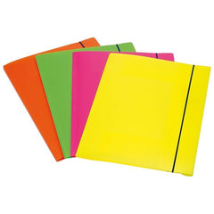 CARTELLE A 3 LEMBI CON ELASTICO. CONFEZIONE DA 4 COLORI FLUORESCENTI