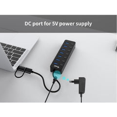 EQUIP - HUB 7-PORTE USB 3.2 Gen 1 con Interruttori, Alimentatore incluso