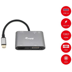 EQUIP - ADATTATORE USB-C 5 in 1, HDMI 4K/30Hz, VGA, USB-C PD 100W, USB 3.0, AUX