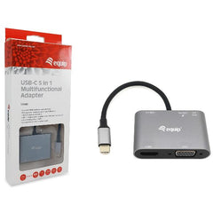 EQUIP - ADATTATORE USB-C 5 in 1, HDMI 4K/30Hz, VGA, USB-C PD 100W, USB 3.0, AUX