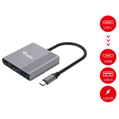 EQUIP - ADATTATORE USB-C 3 in 1, HDMI 4K/60Hz, USB-A, USB PD 100W