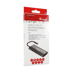 EQUIP - ADATTATORE USB-C 9 in 1, HDMI 4K/60Hz, LAN Gigabit, USB 3.2 GEN1, SD/TF, USB PD 100W