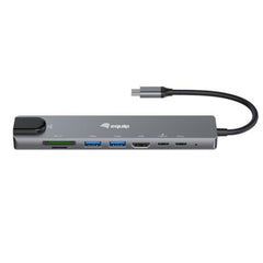 EQUIP - ADATTATORE MULTIFUNZIONE USB-C 8 in 1, HDMI 4K/30Hz, LAN Gigabit, 2x USB-A, 1x USB-C, SD/TF, 100W USB PD