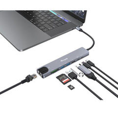 EQUIP - ADATTATORE MULTIFUNZIONE USB-C 8 in 1, HDMI 4K/30Hz, LAN Gigabit, 2x USB-A, 1x USB-C, SD/TF, 100W USB PD