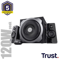 SET ALTOPARLANTI SPEAKERS 2.1 120W PICCO (60W RMS) - CON TELECOMANDO CON INGRESSO AUX + PRESA PER CUFFIE E SUB WOOFER LEGNO - TRUST TYTAN 2.1 - NERO