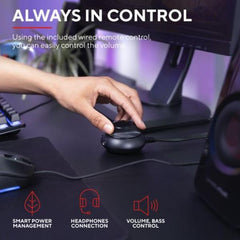 SET GAMING ALTOPARLANTI SPEAKERS 2.1 120W PICCO (60W RMS) - CON TELECOMANDO CON INGRESSO AUX + PRESA PER CUFFIE E SUB WOOFER LEGNO - TRUST GXT38 TYTAN 2.1 - NERO/ROSSO