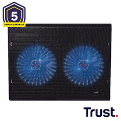 BASE DI RAFFREDDAMENTO PER LAPTOP CON DOPPIA VENTOLA ILLUMINATA BLU - TRUST AZUL - NERO