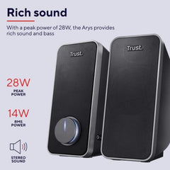 SET ALTOPARLANTI SPEAKERS 2.0 28W PICCO (14W RMS) CON INGRESSO JACK 3,5MM - TRUST ARYS - NERO