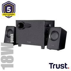 SET ALTOPARLANTI SPEAKERS 2.1 18W PICCO (9W RMS) CON SUB WOOFER LEGNO - TRUST AVORA - NERO