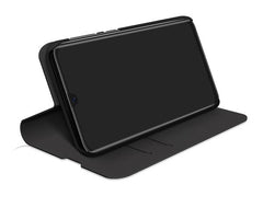 BOOKLET - Custodia a libro in pelle sintetica colore nero, funzione stand slot per carte e chiusura magnetica compatibile con Samsung Galaxy A40/ Galaxy A40 Enterprise Edition
