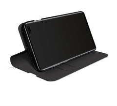 BOOKLET - Custodia a libro in pelle sintetica colore nero, funzione stand slot per carte e chiusura magnetica compatibile con Samsung Galaxy S10+