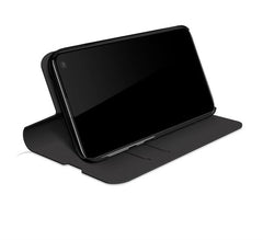 BOOKLET - Custodia a libro in pelle sintetica colore nero, funzione stand slot per carte e chiusura magnetica compatibile con Samsung Galaxy S10e