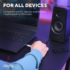 SET GAMING ALTOPARLANTI SPEAKERS 2.1 120W PICCO (60W RMS) ILLUMINATI LED RGB - CON TELECOMANDO WIRELESS E SUB WOOFER LEGNO - TRUST GXT629 TYTAN - NERO
