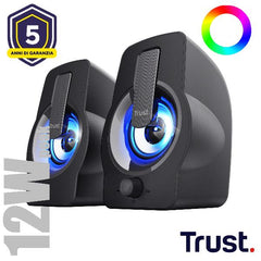 SET ALTOPARLANTI SPEAKERS 2.0 12W PICCO (6W RMS) ILLUMINATI LED RGB - TRUST GEMI - NERO
