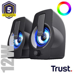 SET ALTOPARLANTI SPEAKERS 2.0 12W PICCO (6W RMS) ILLUMINATI LED RGB - TRUST GEMI - NERO