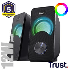 SET ALTOPARLANTI SPEAKERS 2.0 12W PICCO (6W RMS) ILLUMINATI LED RGB - TRUST ARYS - NERO