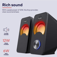 SET ALTOPARLANTI SPEAKERS 2.0 12W PICCO (6W RMS) ILLUMINATI LED RGB - TRUST ARYS - NERO