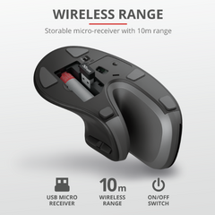 MOUSE ERGONOMICO VERTICALE WIRELESS - 1600DPI - TRUST VERRO - NERO