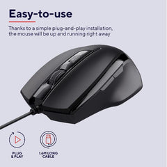 MOUSE CABLATO 160CM - 2400DPI - TRUST VOCA - NERO