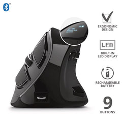 MOUSE ERGONOMICO VERTICALE WIRELESS RICARICABILE MULTICONNECT BT + WL 2,4GHZ CON DISPLAY - 9 PULSANTI PROGRAMMABILI - 2400DPI - TRUST VOXX - NERO
